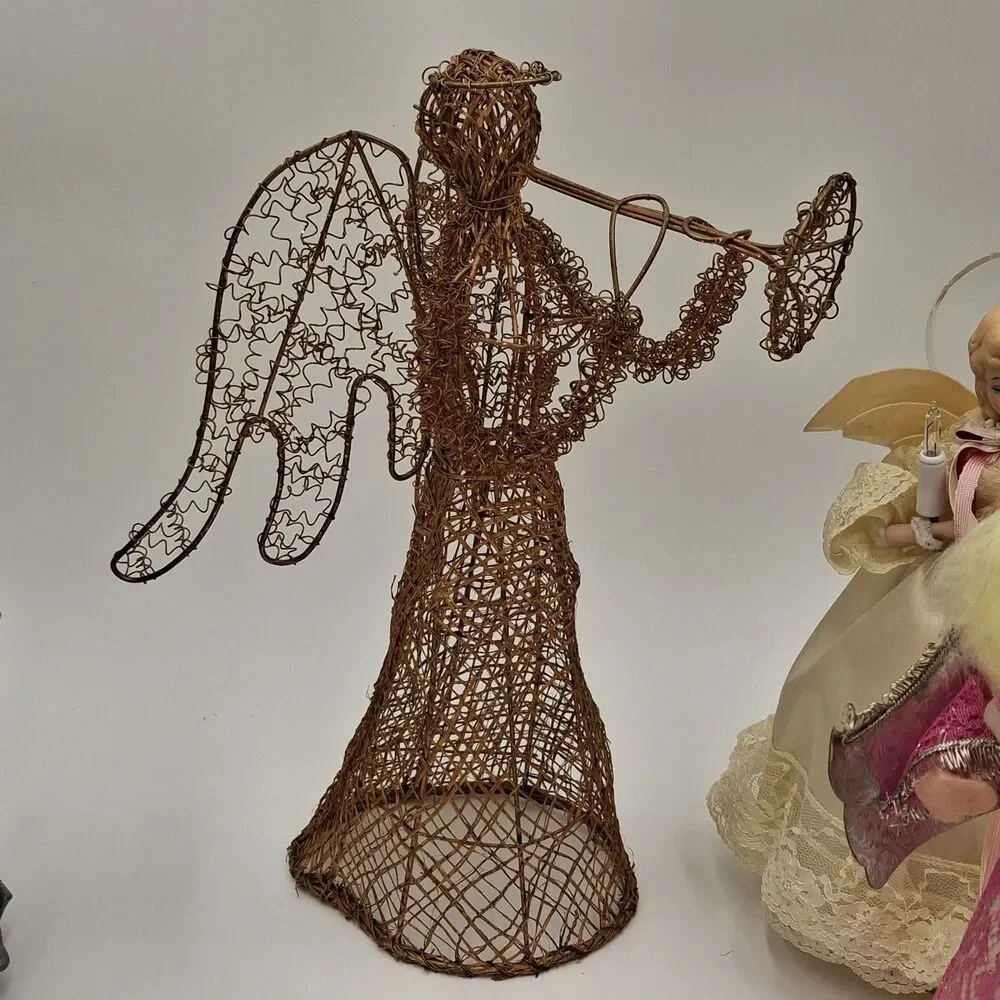 Vintage Angel Tree Toppers  Mixed Lot Of 4 Porcelain, Wire, Paper, Resin, Fabric